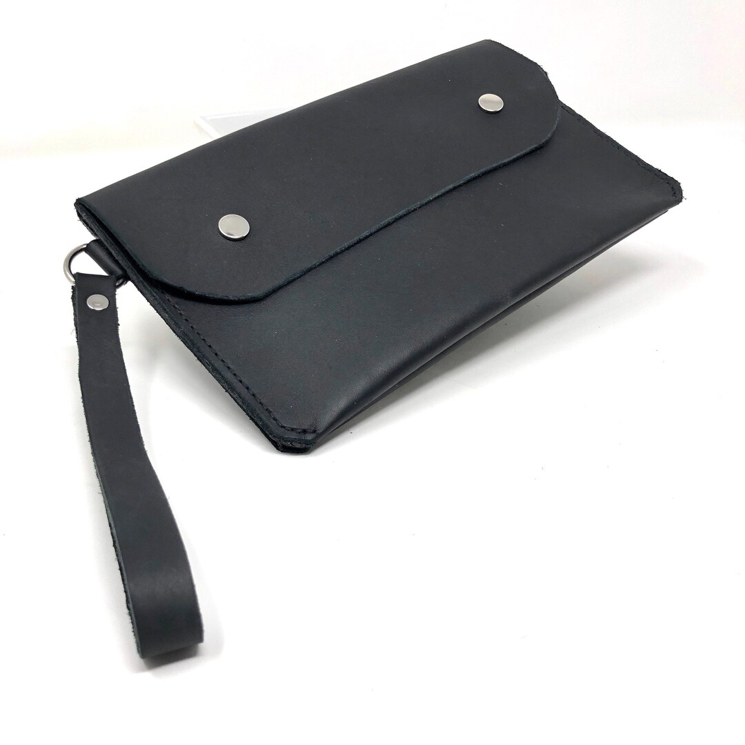 Black Leather Wristband Clutch, Genuine Leather Handbag. Etsy UK