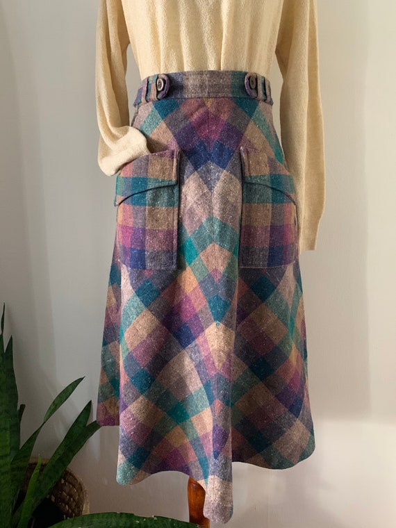 1970s Plaid Midi Skirt / XS Extra Small - image 3