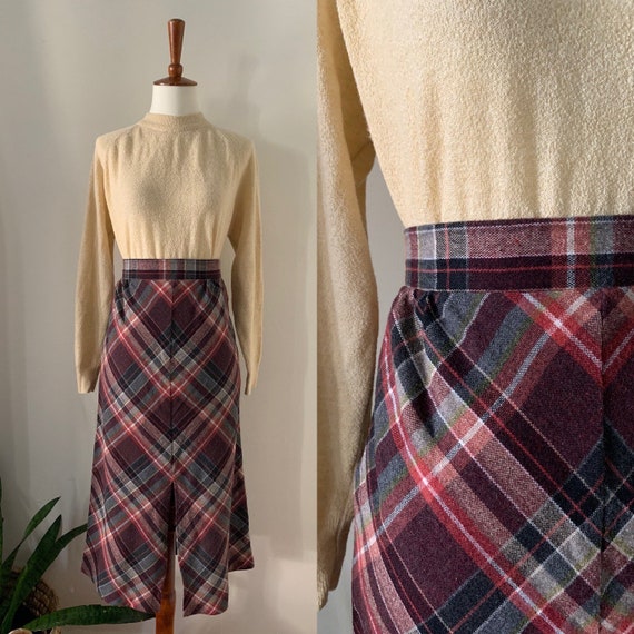 1970s Plaid Skirt Wool Blend / Small - image 1