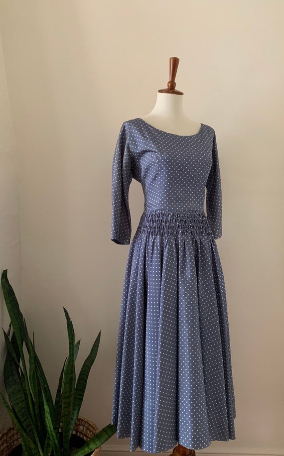 1950s Polka Dot Dress / Blue / Small / Jonathan Lo