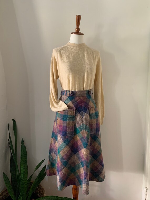 1970s Plaid Midi Skirt / XS Extra Small - image 2