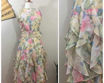 1980s Floral Silk Dress / St Gillian