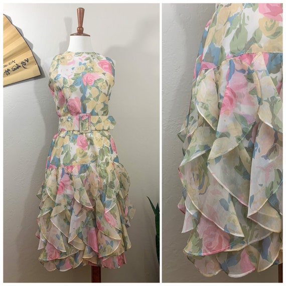 1980s Floral Silk Dress / St Gillian