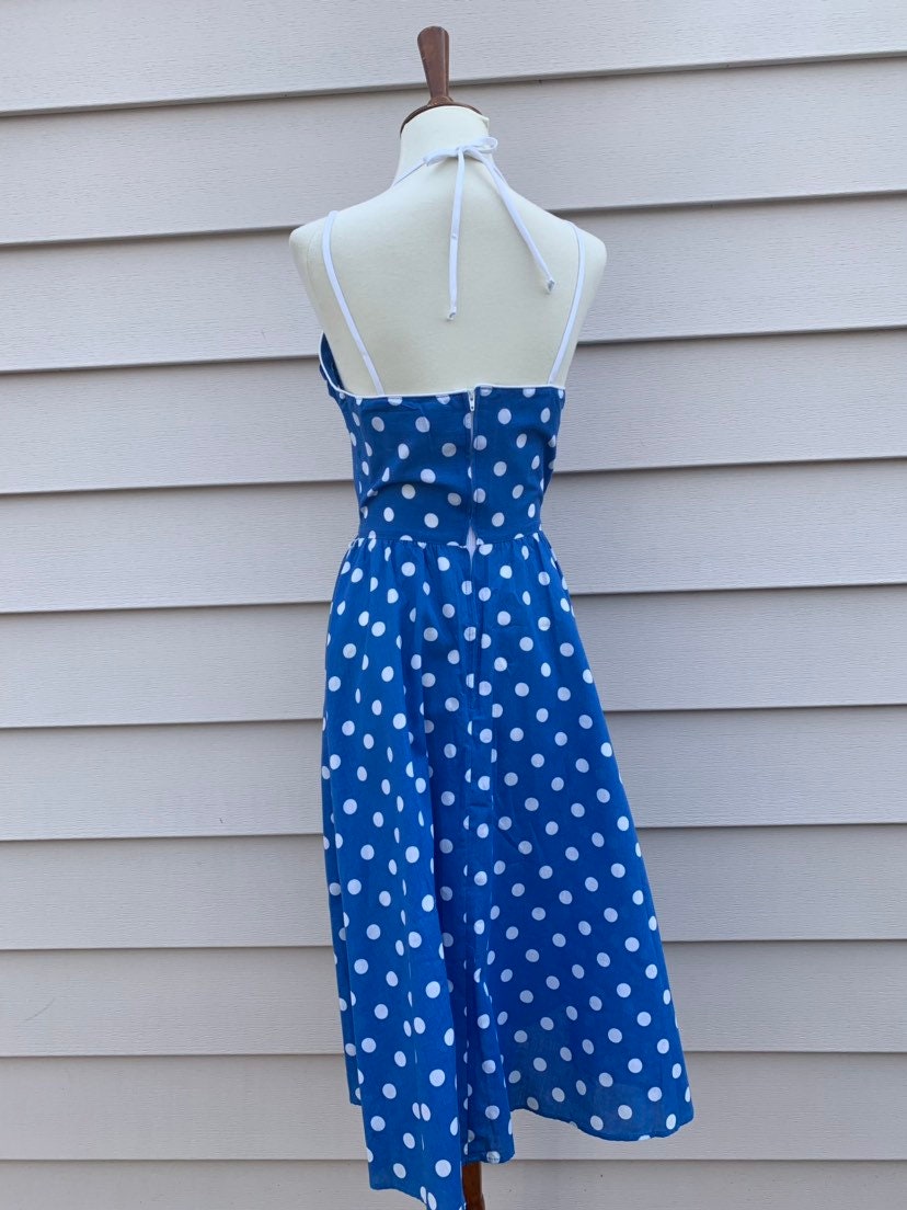 1970s Sundress / Blue and White Polka Dress / XS - Etsy