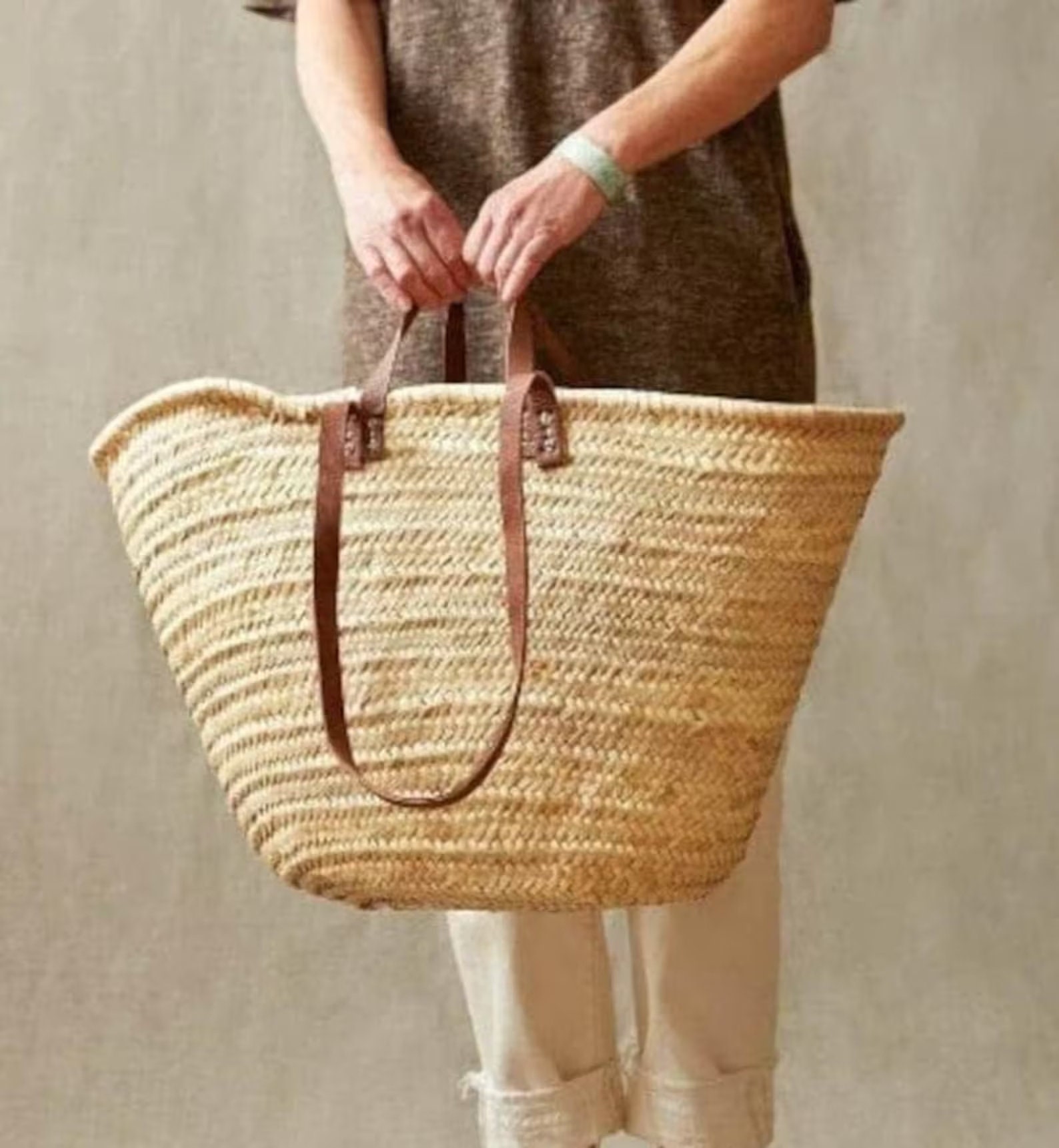 Marrakech Handmade 18” French Market HEARTS Straw Bag - James Ascher