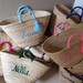 monogrammed baskets, Straw Bag with Natural Leather Handle, Personalized Wedding gift, customized bridal bags embroidered bags with pompom