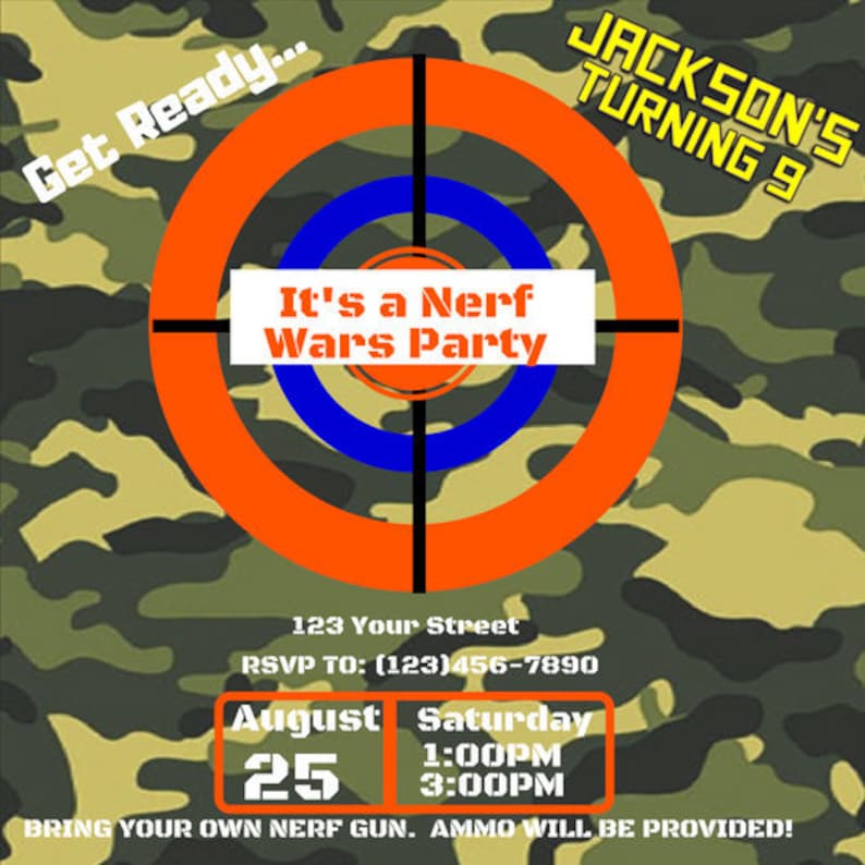 Nerf Wars themed party invitation | Etsy