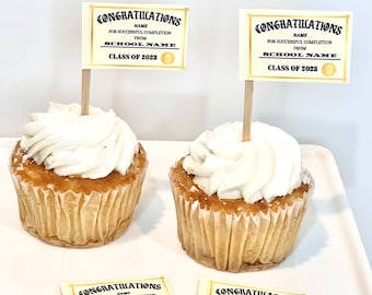 Customized Certificate / Diploma Style Replicate Flag cupcake/cake toppers - Set of 12 (Assembled)