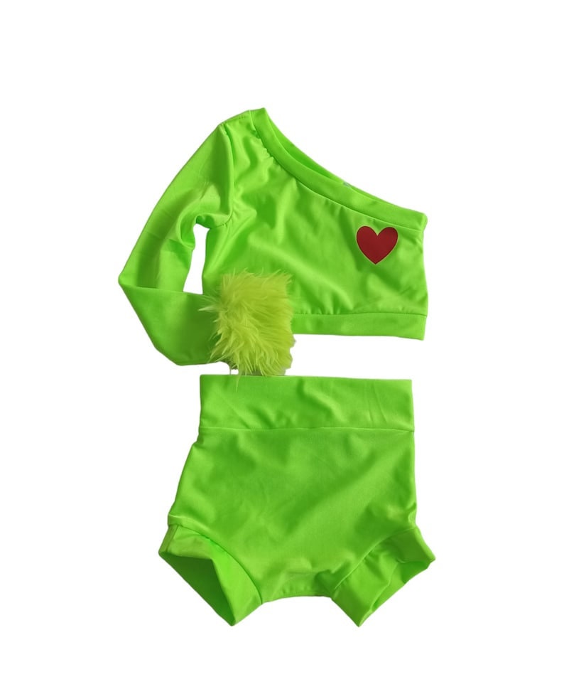 Green guy heart christmas dance set costume holiday