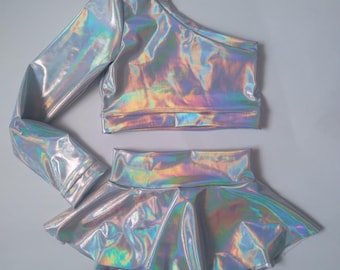 Mettalic silver costume dance set
