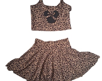 Safari leopard animal print skirt and crop set