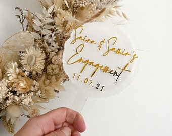 Acrylic Engagement cake topper, engagement cake topper with date. Acrylic Cake Topper, Personalised cake topper, congratulations cake topper