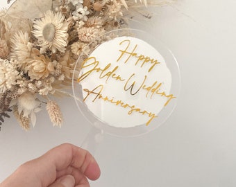 Acrylic Wedding Anniversary Cake Topper, Acrylic Cake Topper, Custom cake topper. Golden wedding, pearl wedding, Ruby wedding anniversary