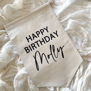 Large Happy Birthday banner flag, personalised birthday decor, wall decor, pendant flag personalised, custom banner. Reusable birthday