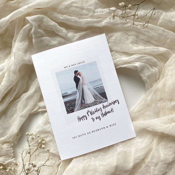 1st Wedding Anniversary to my husband/wife, Polaroid style card, personalised anniversary card, Any Wedding Anniversary Card, Photo card,