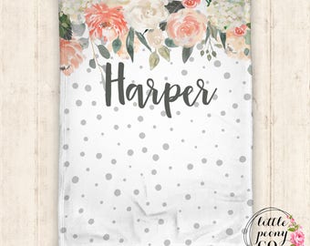 Personalized Blanket - Personalized Baby Blanket - Throw Blanket - Floral Blanket - Floral Baby Blanket - Floral Watercolor Pattern