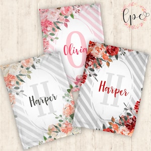 Gepersonaliseerde babydeken - Gepersonaliseerde deken - Gooideken - Bloemendeken - Gebloemde babydeken - Bloemen aquarelpatroon