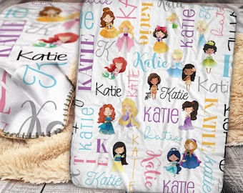 Personalized Princess Baby Blanket - Princess Sherpa Throw Blanket - Personalized Baby Blanket - Princess Personalized Girls Blanket