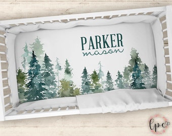 Personalized Crib Sheet - Pine Tree Themed Crib Sheet - Personalized Baby Fitted Crib Sheet - Baby Shower Gift - Personalized - Crib Sheet -