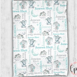 Manta de bebé de elefante personalizada - Manta personalizada - Manta de elefante - Manta con nombre - Elefante - Luna y estrellas - Manta de bebé -