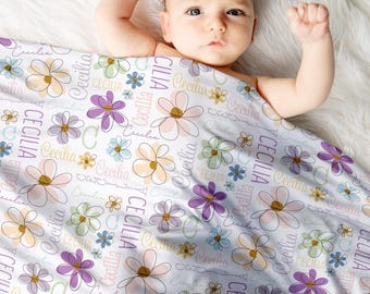 Baby Swaddle Blanket - Boho Floral Baby Swaddle - Personalized Swaddle Blanket - Boho Swaddle Blanket Girl - Boho Baby Nursery for Girl