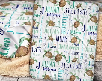 Personalized Sea Turtle Blanket - Sea Turtle Baby Blanket - Baby Blanket- Personalized  Name Blanket - Turtle Baby Blanket - Turtle - Sea