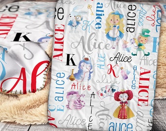 Personalisierte Alice Wunderland Decke - Alice im Wunderland Decke - Benutzerdefinierte Baby Namen Decke - Personalisierte Namen Decke - Benutzerdefinierte Decke
