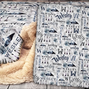 Personalized Mountain Blanket - Sherpa Throw Blanket -  Mountain Adventure Baby Name Blanket - Personalized Name Blanket - Baby Blanket
