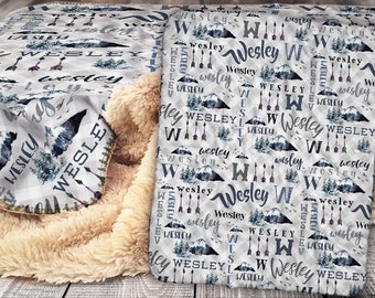 Personalized Mountain Blanket - Sherpa Throw Blanket -  Mountain Adventure Baby Name Blanket - Personalized Name Blanket - Baby Blanket