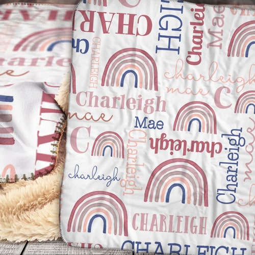 Personalized Rainbow Name Blanket Modern Rainbow Blanket Etsy