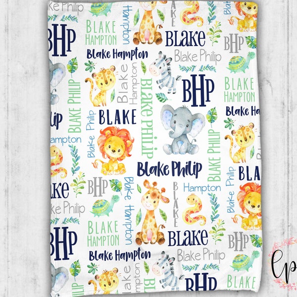 Personalized Jungle Baby Blanket - Personalized Blanket - Throw Blanket - Jungle Blanket - Name Pattern Blanket - Animal Themed - Animal