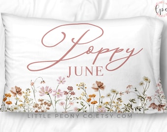 Personalized Wildflower Pillow Case - Custom Wild Flowers Bedding- Wildflower Bed Set - Wildflower Nursery Theme - Custom Wildflowers Pillow