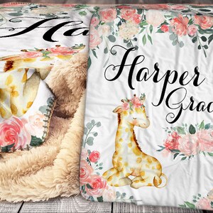 Personalized Blanket - Giraffe Blanket -  Floral Giraffe Personalized Blanket - Personalized Baby Blanket - Personalized Name Blanket