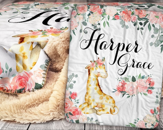 personalized giraffe baby blanket
