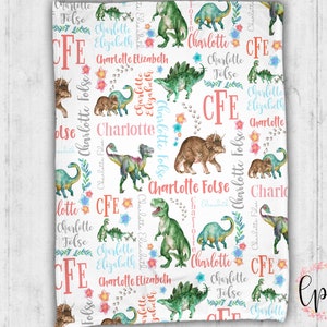Personalized Baby Blanket - Personalized Blanket - Girly Dino - Dinosaur Blanket - Dinosaur Baby Blanket - Dinosaur Pattern - Dino - Girly