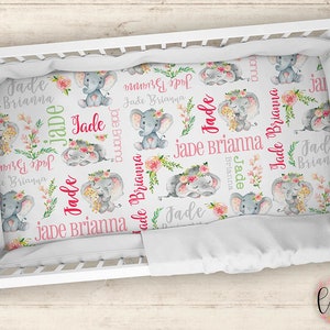 Sábana de cuna personalizada - Sábana de cuna de elefante - Sábana ajustable personalizada para cuna de bebé - Sábana de cuna de elefante pequeño