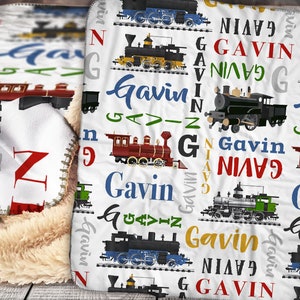 Personalized Train Blanket - Vintage Train Baby Blanket - Trains Personalized Baby Blanket Custom Baby Blanket - Personalized Name Blanket