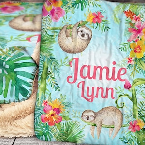 Personalized Blanket - Sloth Blanket -  Sloth Personalized Blanket - Personalized Baby Blanket - Personalized Floral Blanket - Floral
