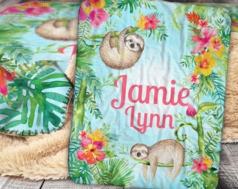 Personalized Blanket - Sloth Blanket -  Sloth Personalized Blanket - Personalized Baby Blanket - Personalized Floral Blanket - Floral