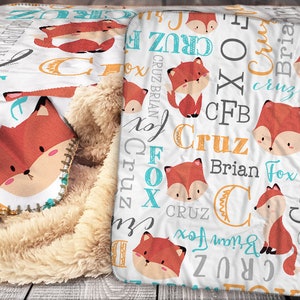 Personalized Fox Baby Blanket - Fox-y Sherpa Throw Blanket -  Animal Blanket - Personalized Baby Blanket - Personalized Name Blanket