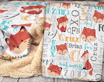 Personalized Fox Baby Blanket - Fox-y Sherpa Throw Blanket -  Animal Blanket - Personalized Baby Blanket - Personalized Name Blanket