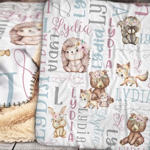 Personalized Woodland Animals Baby Blanket - Woodland Creatures Blanket -  Woodland Nursery Blanket - Woodland Creatures Baby Blanket - Fox