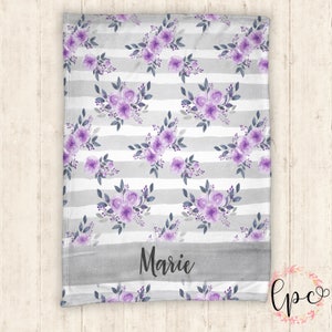 Personalized Baby Blanket - Throw Blanket -  Purple Floral Blanket - Personalized Blanket - Name Blanket - Baby Blanket - Floral - Flower