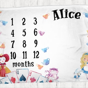 Personalized Alice in Wonderland Blanket - Alice in Wonderland Mileston Blanket - Personalized Milestone Blanket- Milestone Blanket, monthly