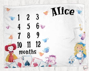 Personalized Alice in Wonderland Blanket - Alice in Wonderland Mileston Blanket - Personalized Milestone Blanket- Milestone Blanket, monthly