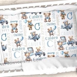 Personalized Teddy Bear Crib Sheet - Custom Teddy Bear Baby Nursery Decor- Teddy Bear Nursery - Boys Teddy Blanket - Teddy Bear Boys Nursery