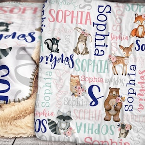 Personalisierte Blumen Waldtiere Baby Decke - Waldtiere Decke - Waldkinderzimmer Decke - Waldtiere Babydecke