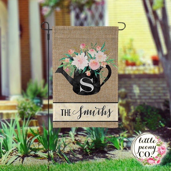 Personalized Garden Flag - Chalkboard Watering Can & Flowers