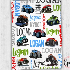 Personalized Baby Name Blanket - Monster Trucks Baby Blanket - Monster Truck Baby Blanket -  Monster Trucks Personalized Baby Name Blanket