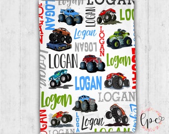 Personlig namnfilt för bebisar - Monster Trucks babyfilt - Monster Truck babyfilt - Personlig namnfilt för bebisar med Monster Trucks
